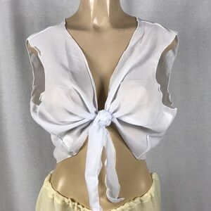 Zuliana White Front Tie Crop Top. Size XL Made in USA